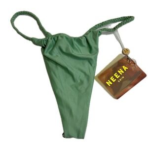 Neena Swim Bikini Bottom Women Large Sage Green Braided Thong Beachwear